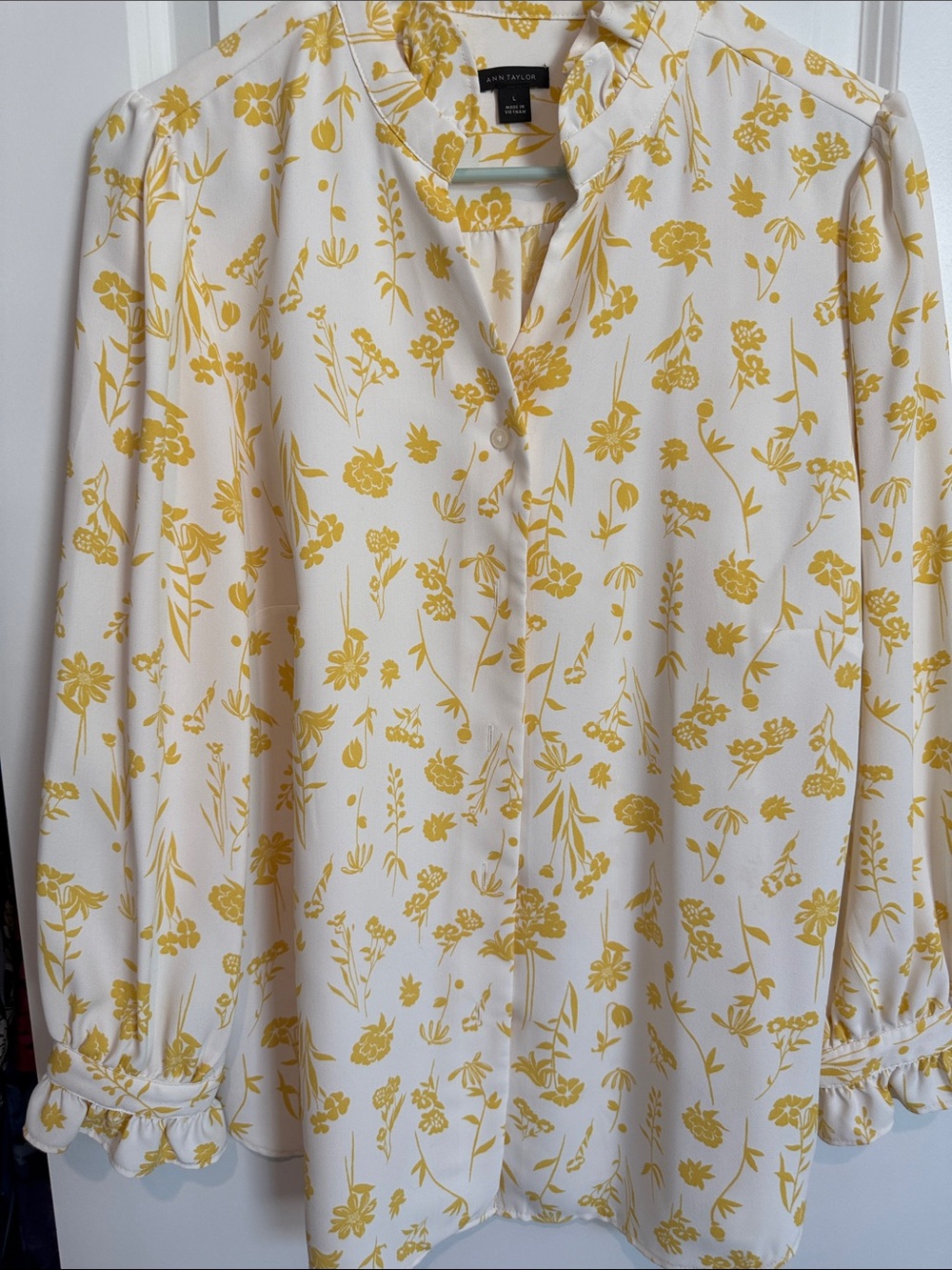 Ann Taylor Cream Blouse with Yellow Floral Print